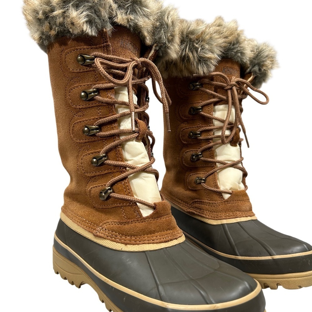 Khombu Allie Waterproof Brown Faux Fur Winter Lace-Up Duck Boots Size 7 - Picture 3 of 13